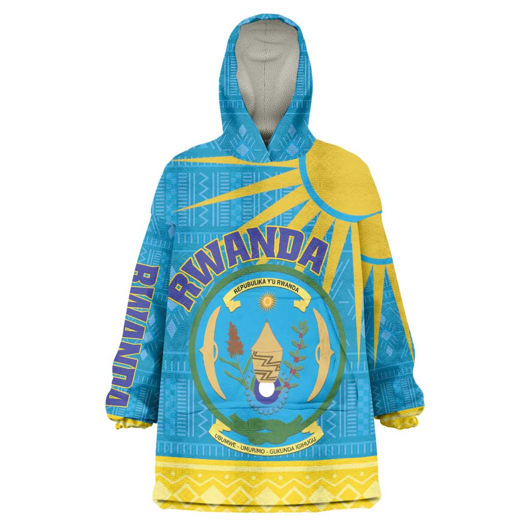 Personalized Rwanda Wearable Blanket Hoodie Coat of Arms With African Pattern LT01