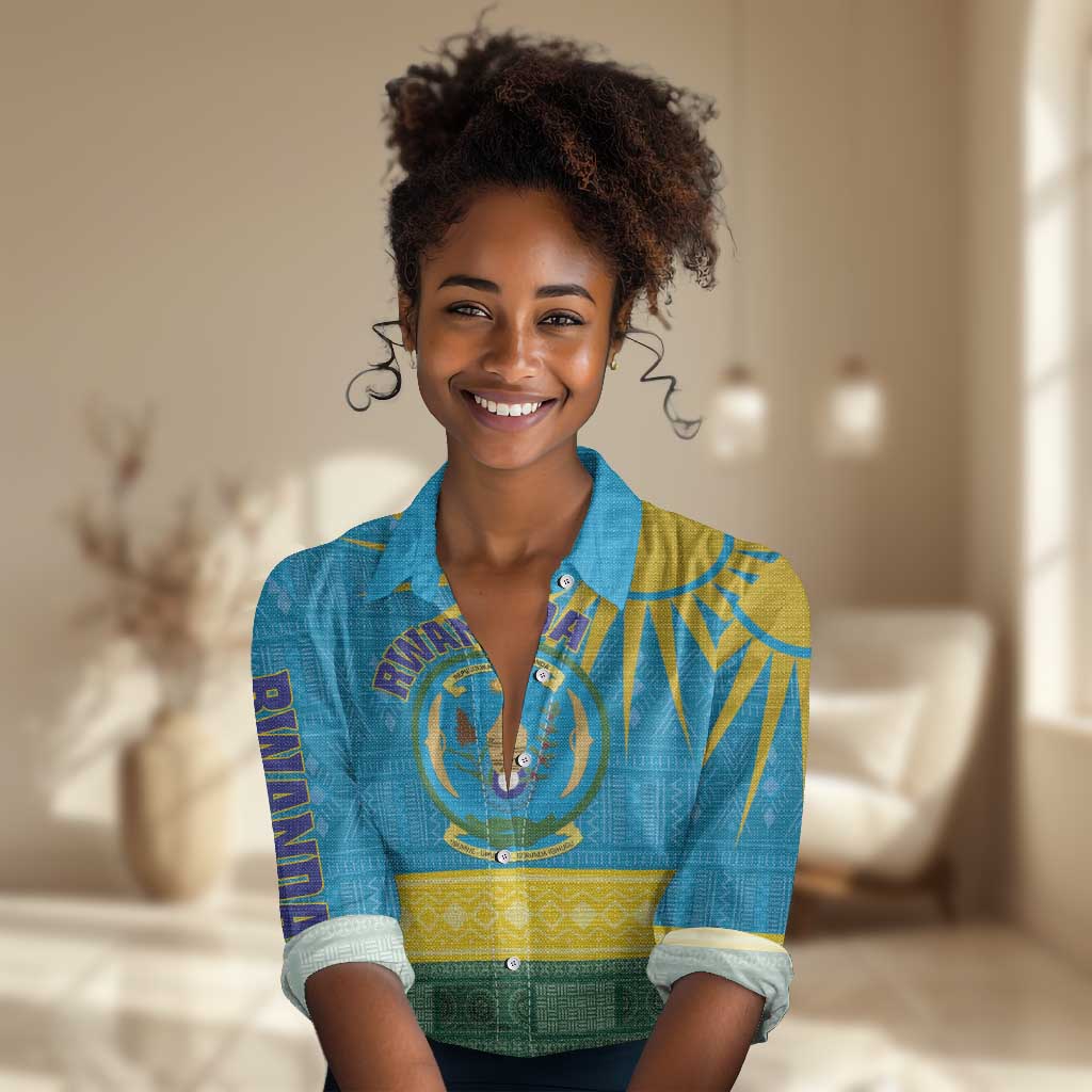 Personalized Rwanda Women Casual Shirt Coat of Arms With African Pattern LT01