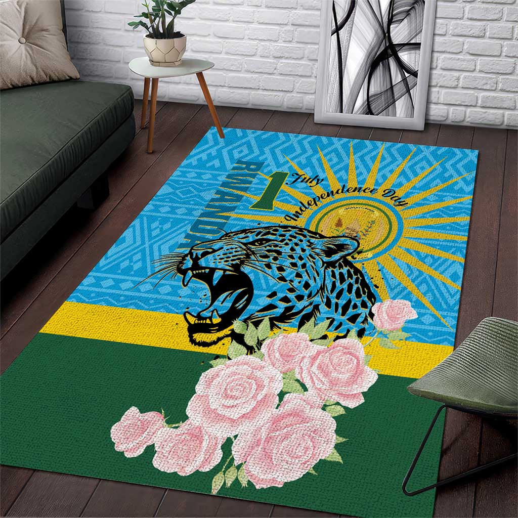 Rwanda Independence Day Area Rug Leopard With Roses LT01