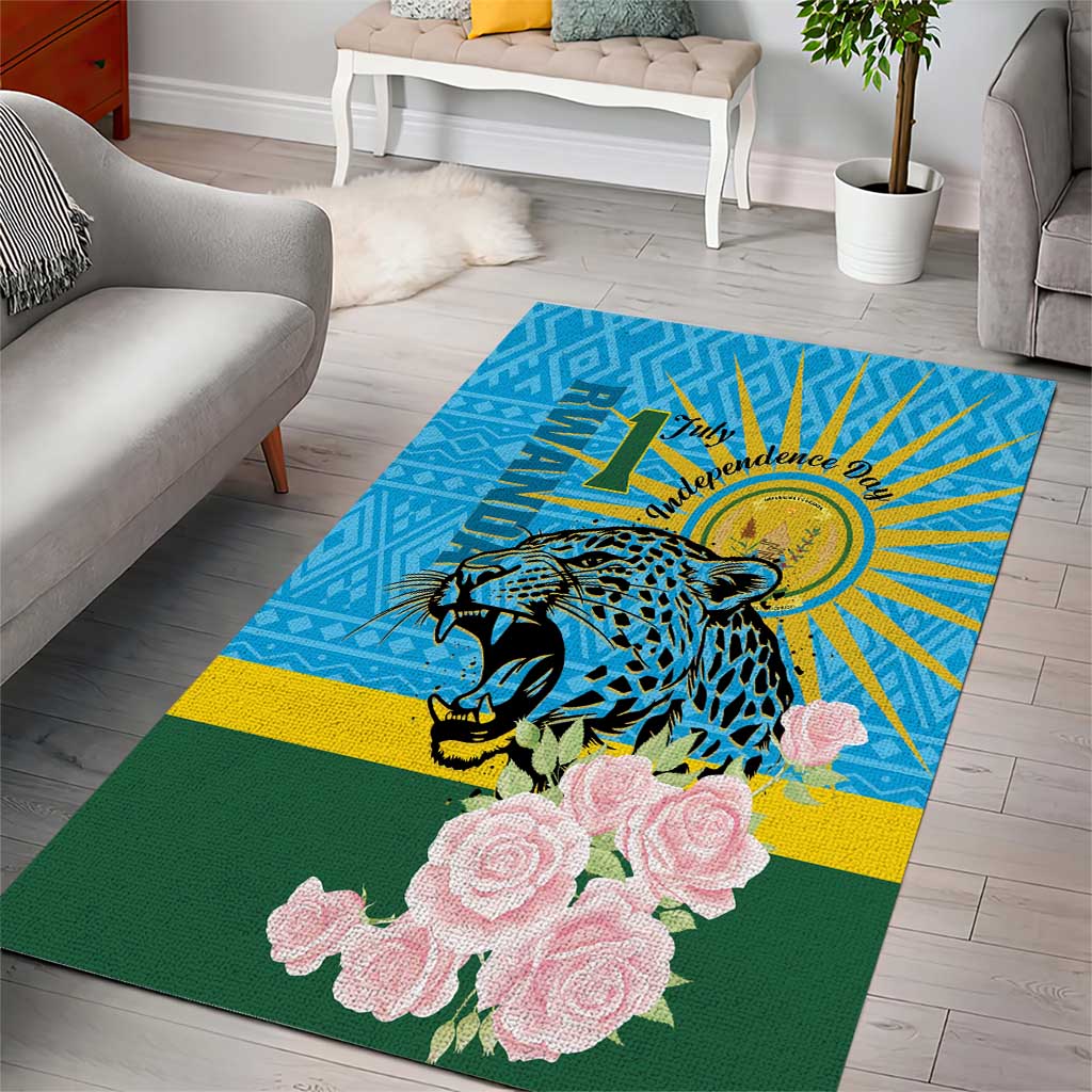 Rwanda Independence Day Area Rug Leopard With Roses LT01