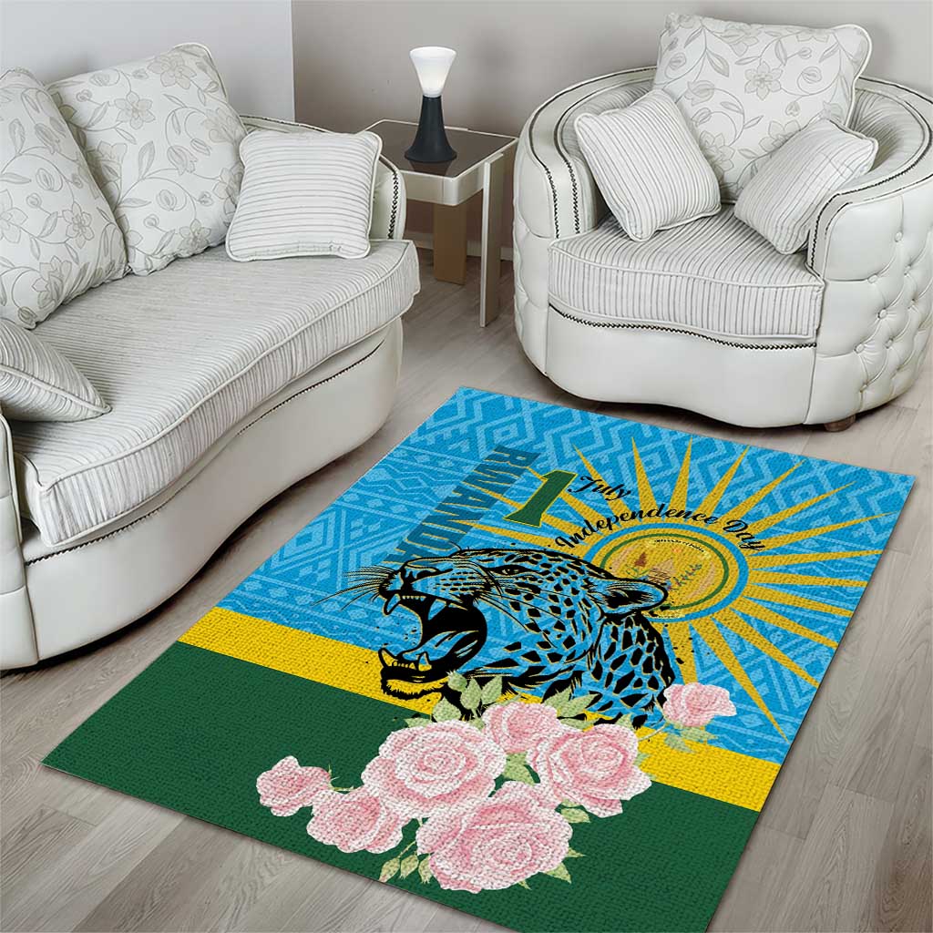 Rwanda Independence Day Area Rug Leopard With Roses LT01