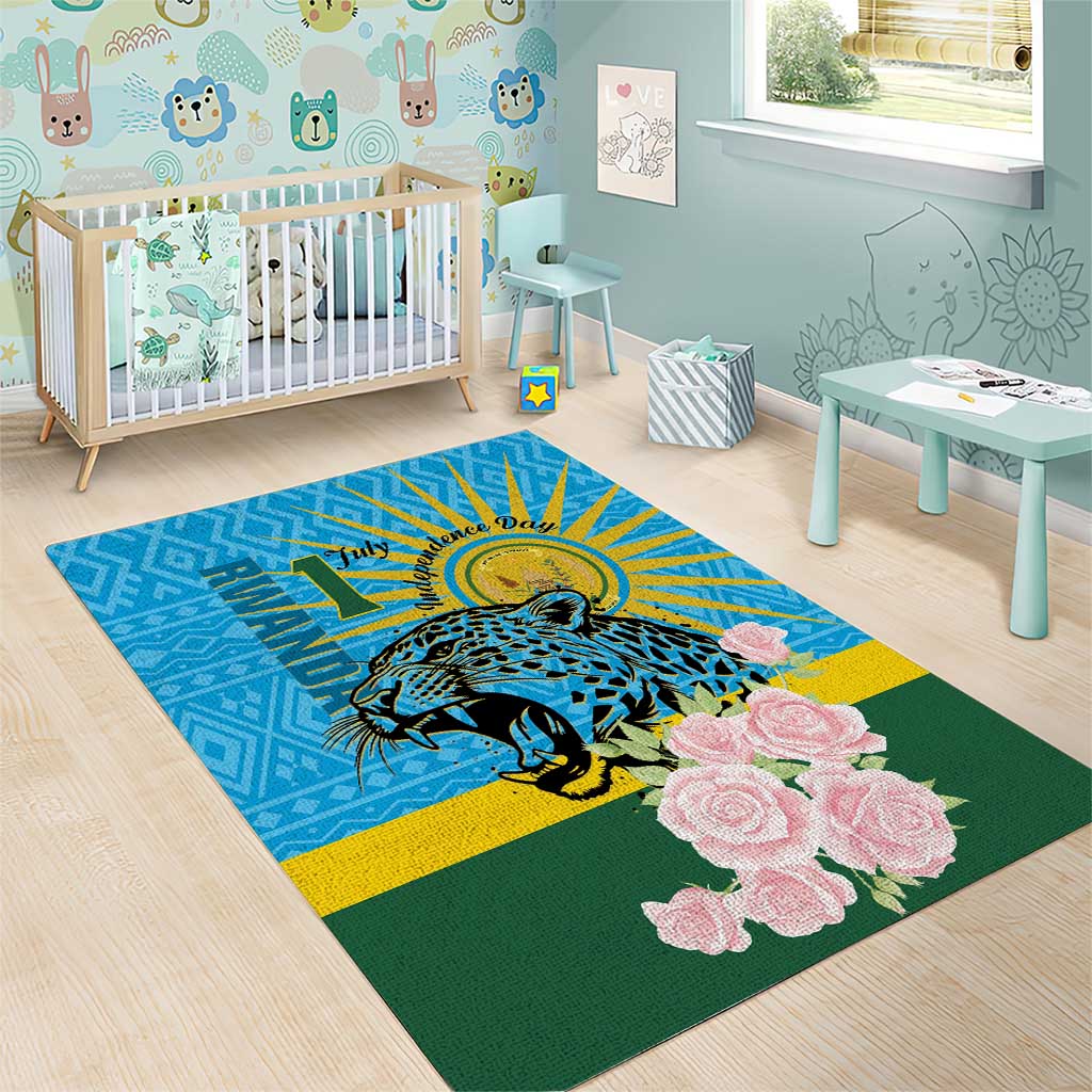Rwanda Independence Day Area Rug Leopard With Roses LT01