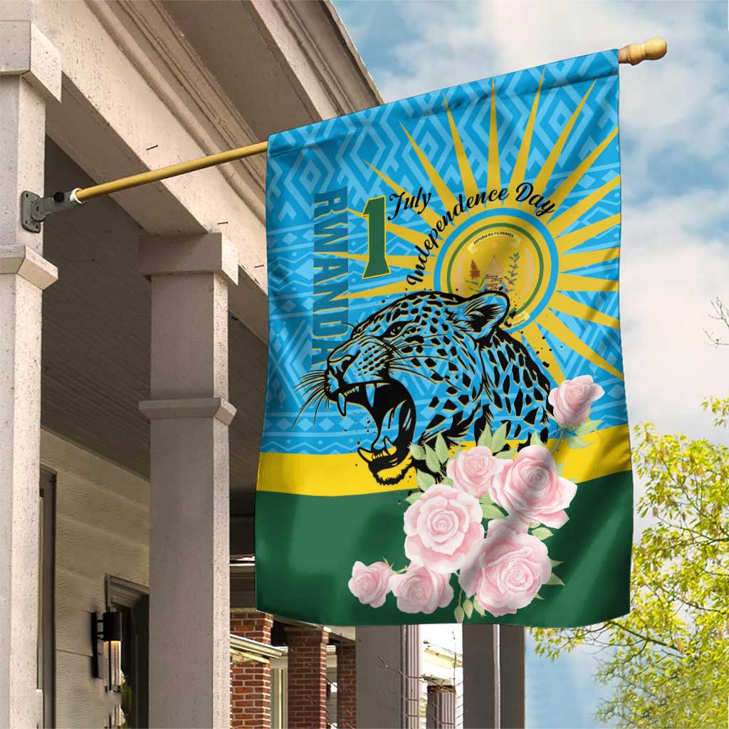 Rwanda Independence Day Garden Flag Leopard With Roses LT01