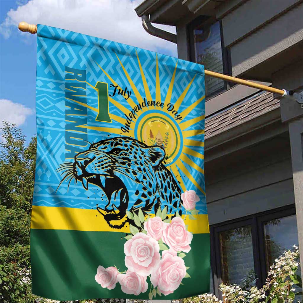 Rwanda Independence Day Garden Flag Leopard With Roses LT01