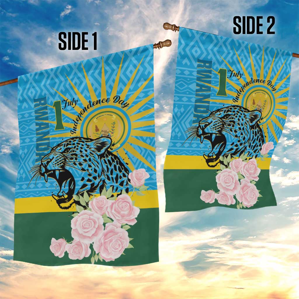 Rwanda Independence Day Garden Flag Leopard With Roses LT01