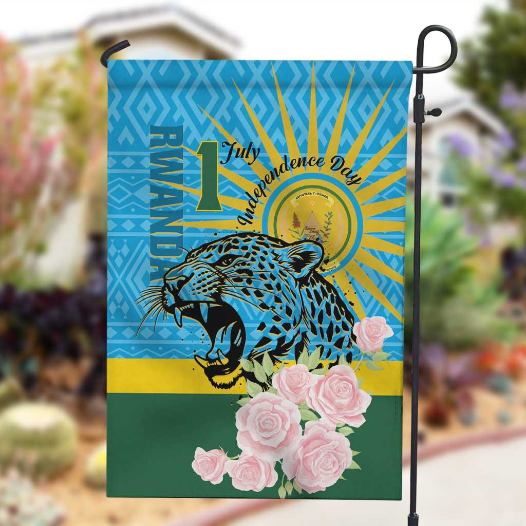 Rwanda Independence Day Garden Flag Leopard With Roses LT01