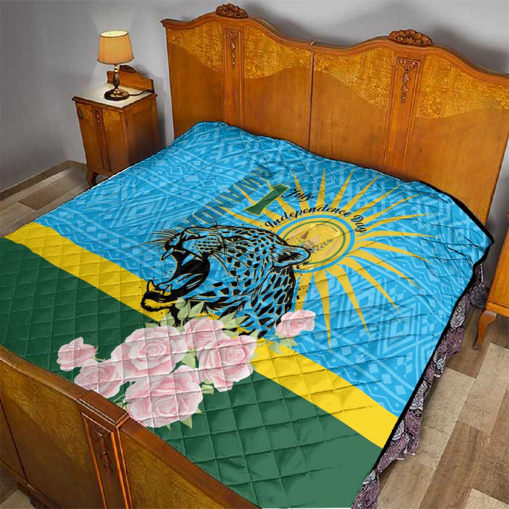Rwanda Independence Day Quilt Leopard With Roses LT01