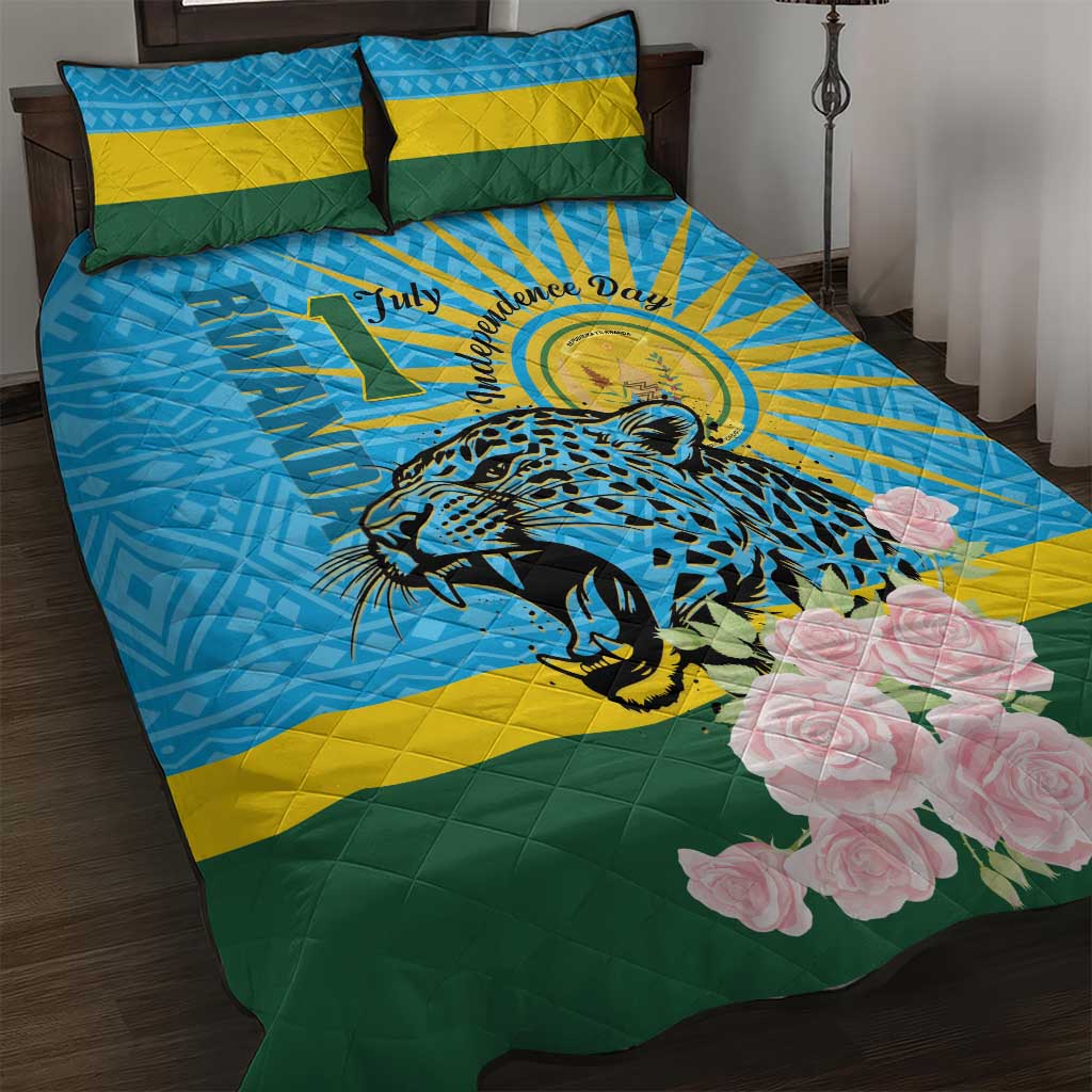 Rwanda Independence Day Quilt Bed Set Leopard With Roses LT01