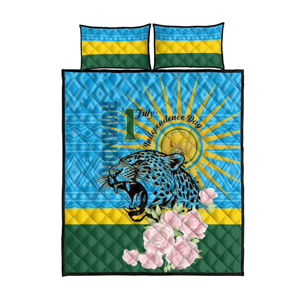 Rwanda Independence Day Quilt Bed Set Leopard With Roses LT01