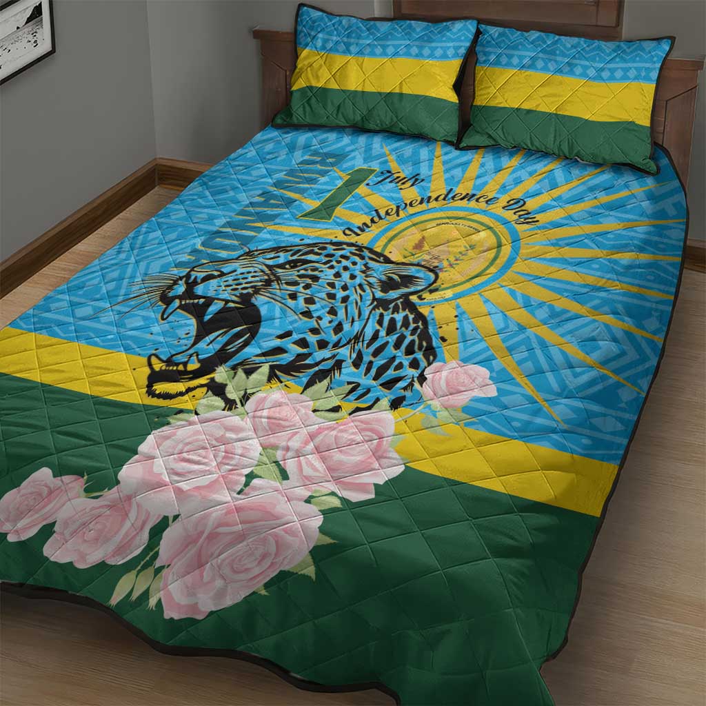 Rwanda Independence Day Quilt Bed Set Leopard With Roses LT01