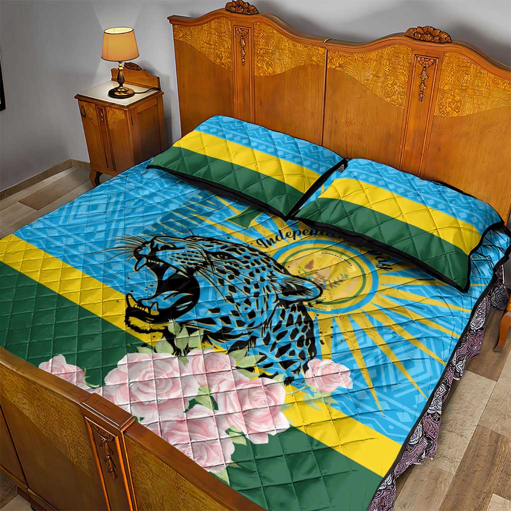 Rwanda Independence Day Quilt Bed Set Leopard With Roses LT01