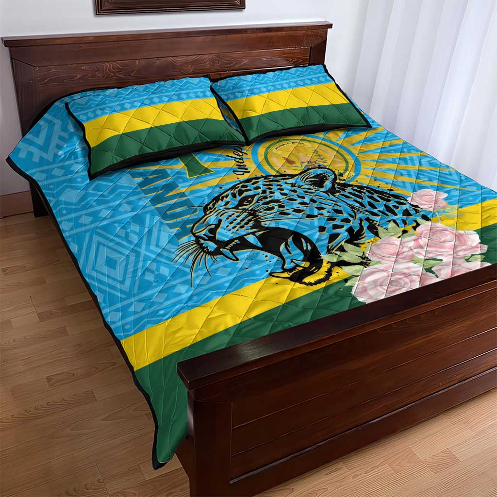 Rwanda Independence Day Quilt Bed Set Leopard With Roses LT01