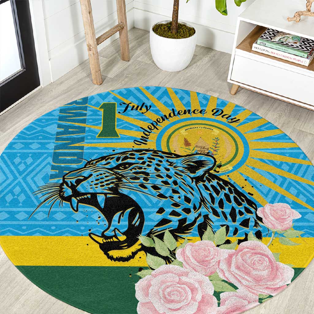 Rwanda Independence Day Round Carpet Leopard With Roses LT01