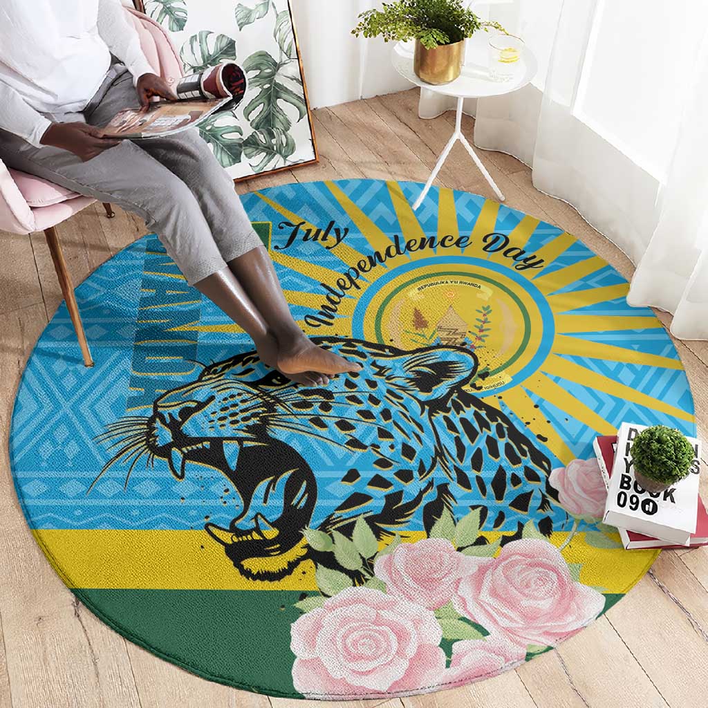 Rwanda Independence Day Round Carpet Leopard With Roses LT01