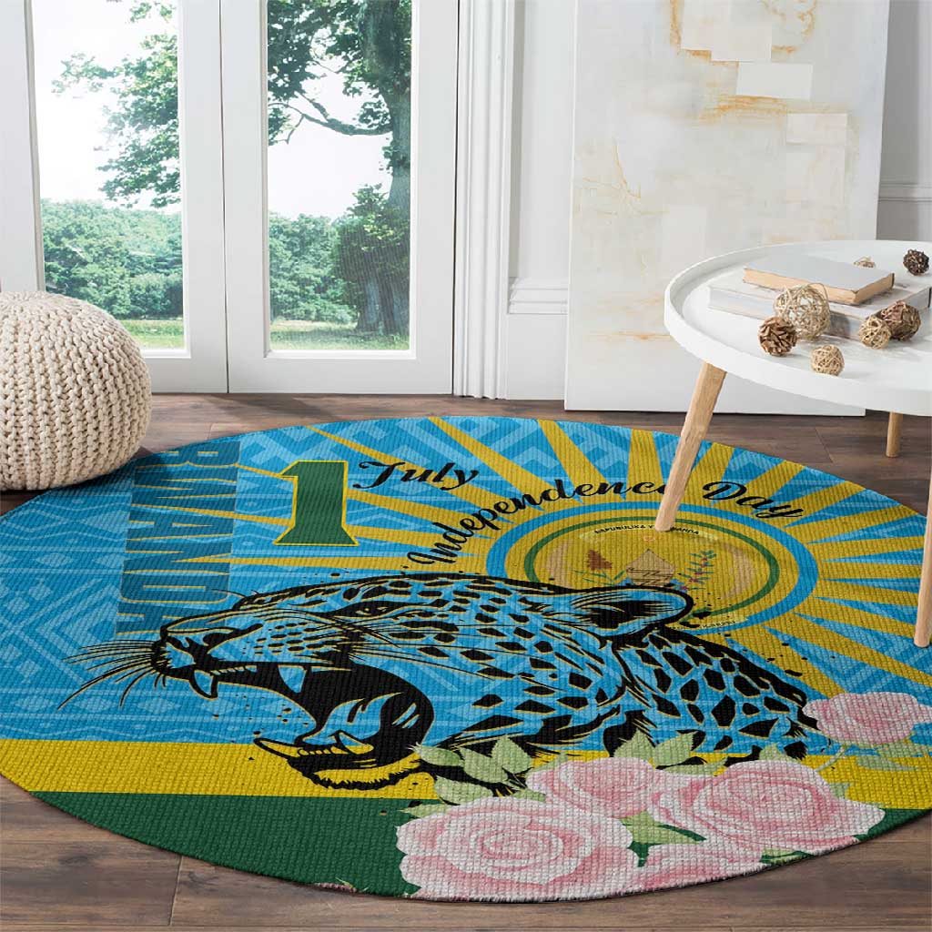 Rwanda Independence Day Round Carpet Leopard With Roses LT01