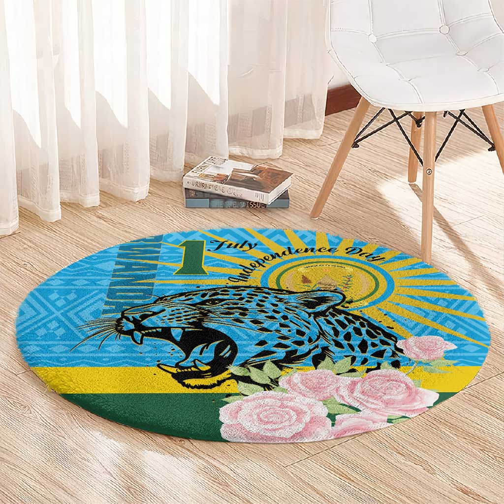 Rwanda Independence Day Round Carpet Leopard With Roses LT01
