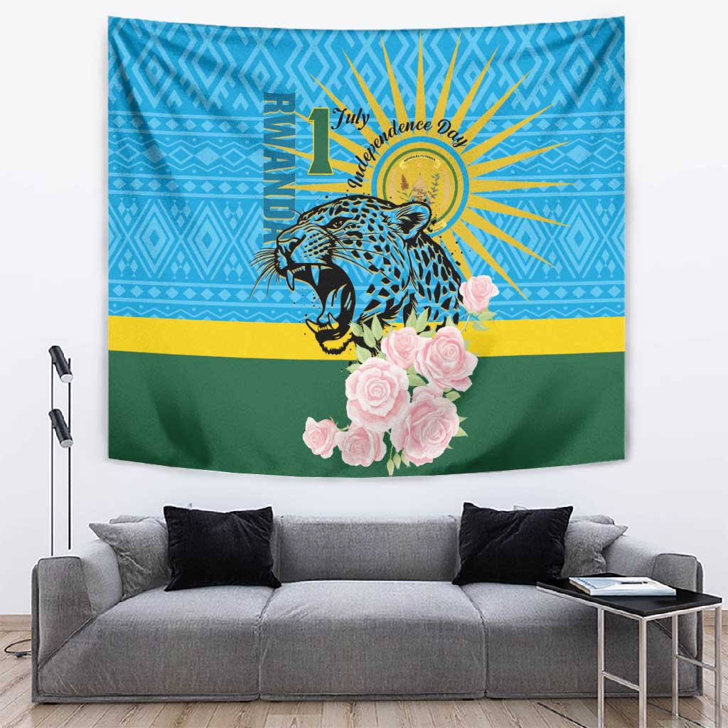 Rwanda Independence Day Tapestry Leopard With Roses LT01