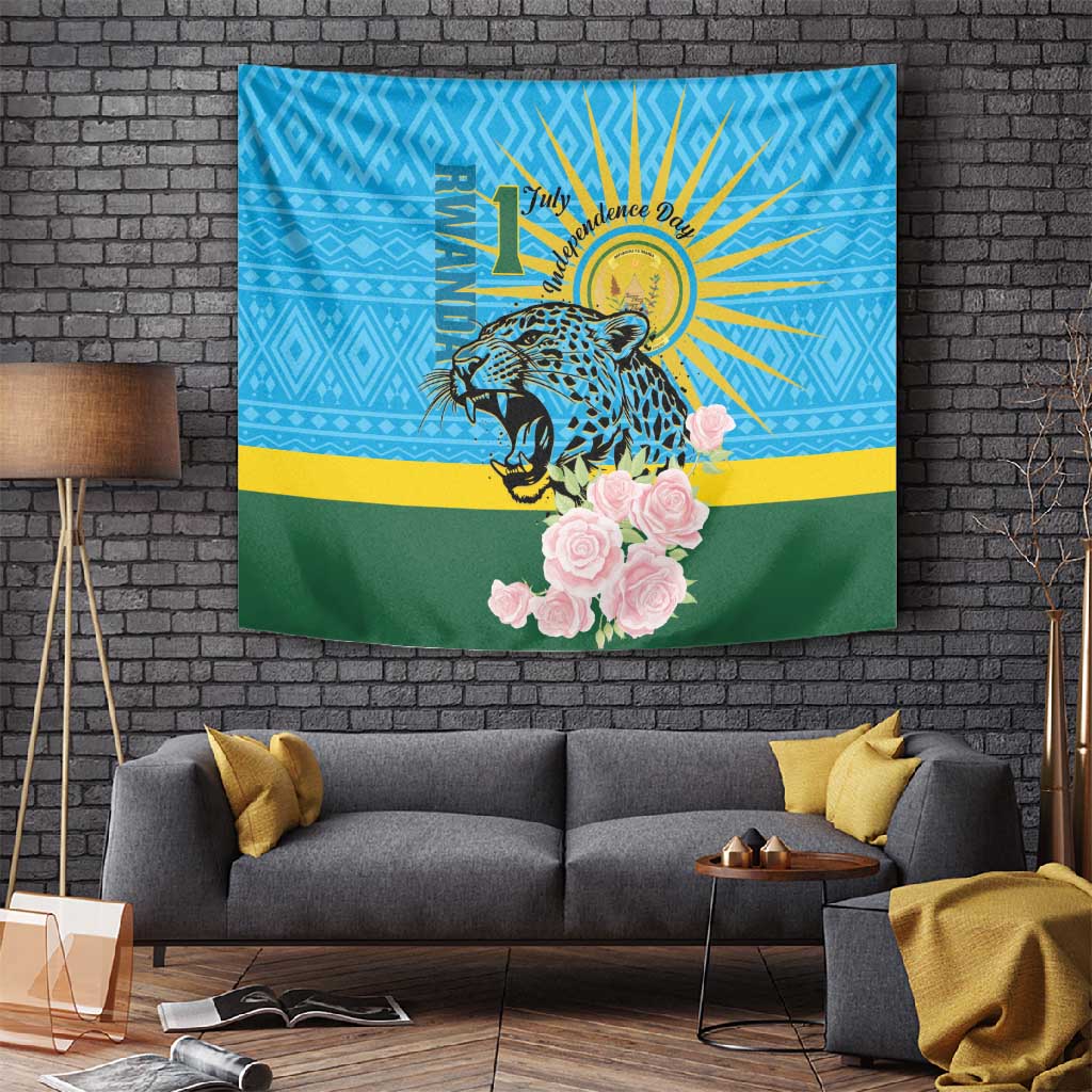 Rwanda Independence Day Tapestry Leopard With Roses LT01
