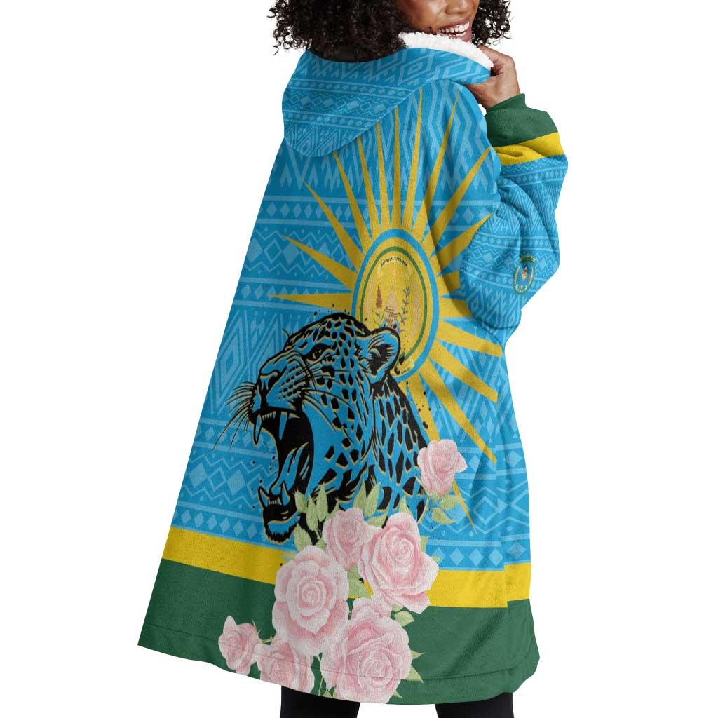 Rwanda Independence Day Wearable Blanket Hoodie Leopard With Roses LT01