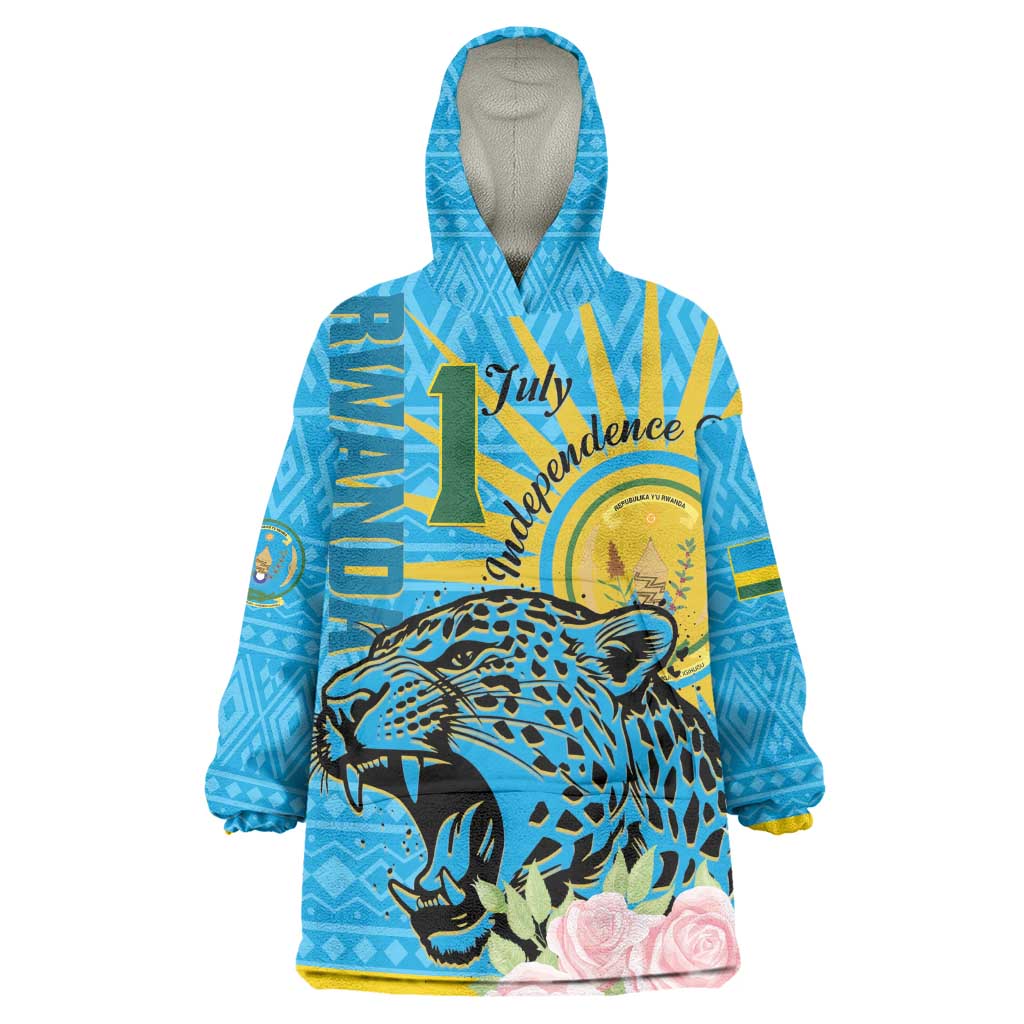 Rwanda Independence Day Wearable Blanket Hoodie Leopard With Roses LT01