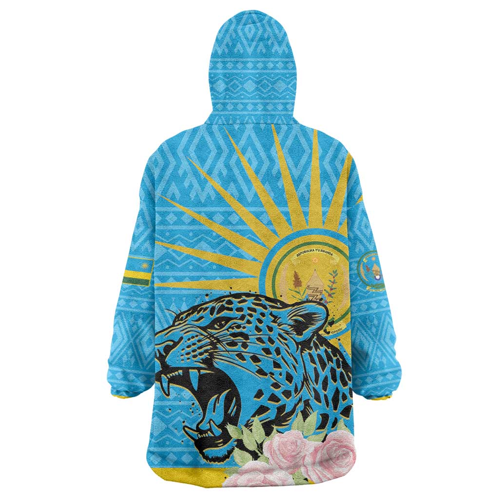 Rwanda Independence Day Wearable Blanket Hoodie Leopard With Roses LT01