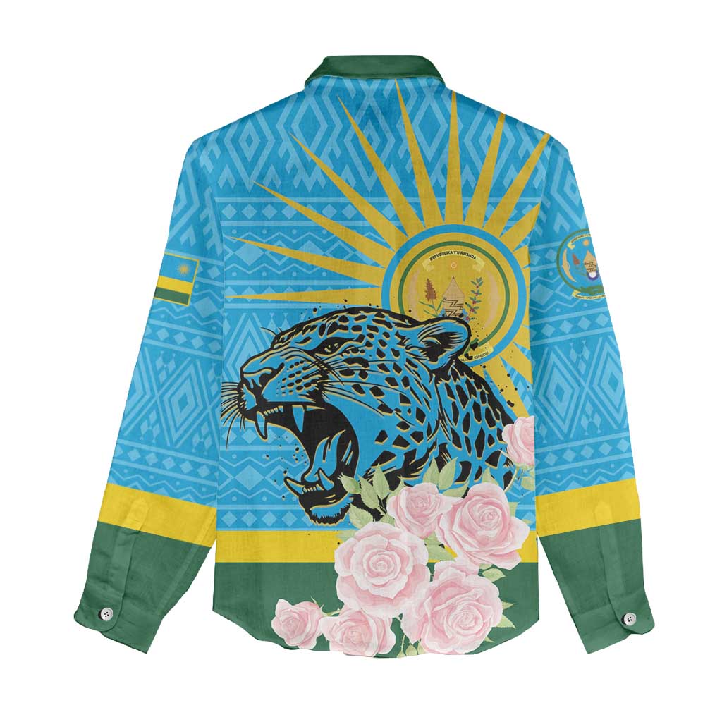 Rwanda Independence Day Women Casual Shirt Leopard With Roses LT01
