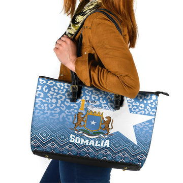 Somalia Independence Day 2024 Leather Tote Bag Somali Star Leopard Mix African Pattern LT01