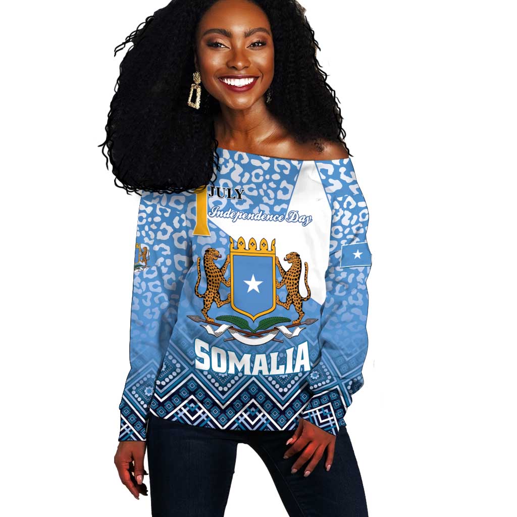 Personalized Somalia Independence Day Off Shoulder Sweater African Leopard Pattern LT01