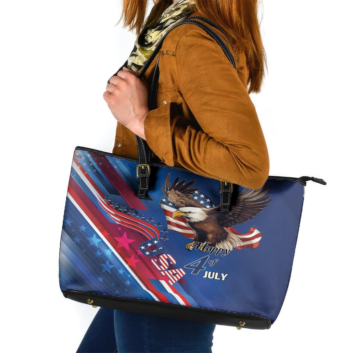 USA Independence Day 2024 Leather Tote Bag United States Eagle LT01