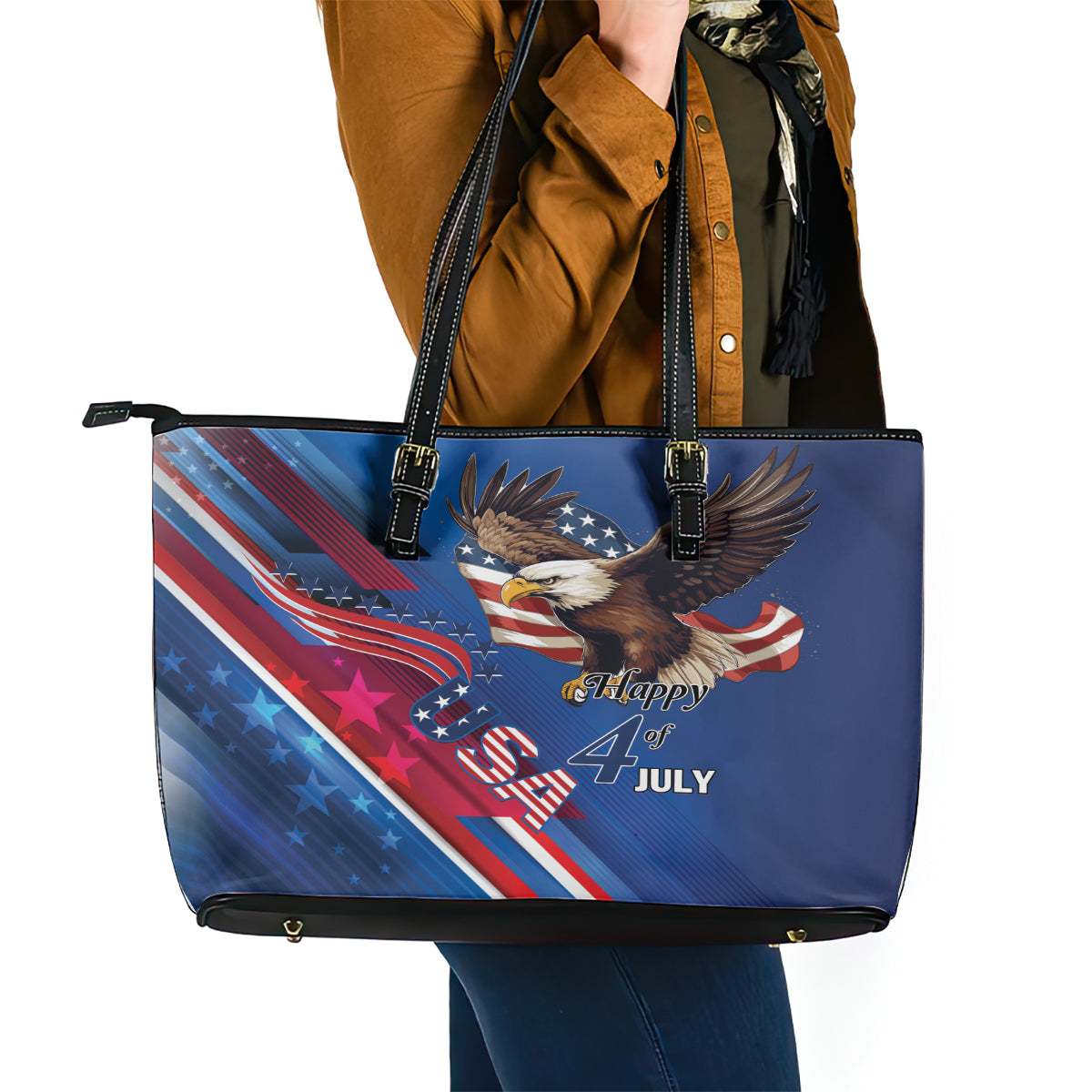 USA Independence Day 2024 Leather Tote Bag United States Eagle LT01