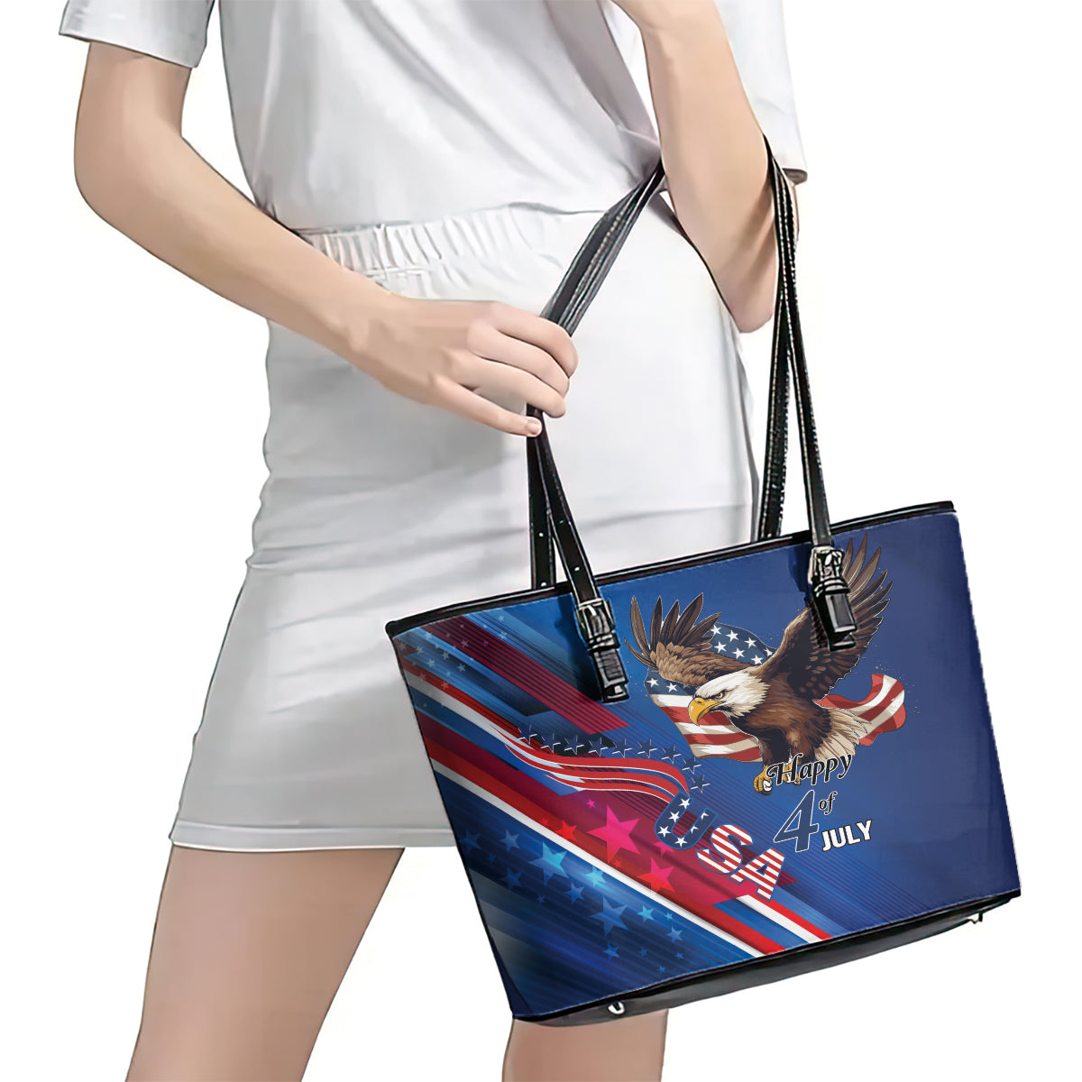 USA Independence Day 2024 Leather Tote Bag United States Eagle LT01