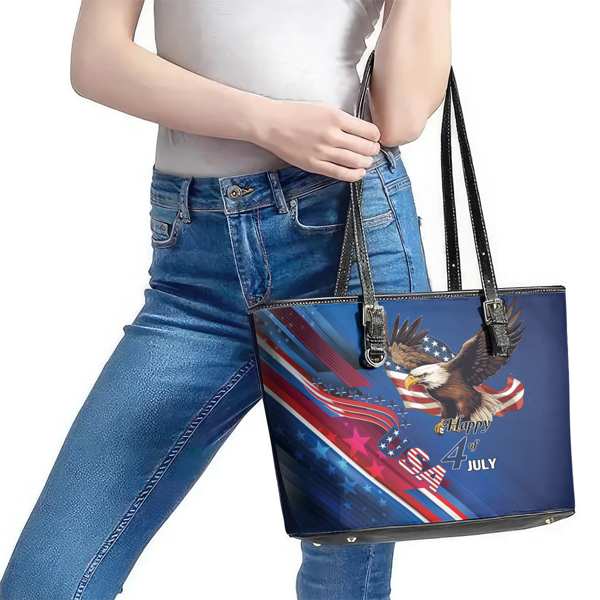 USA Independence Day 2024 Leather Tote Bag United States Eagle LT01