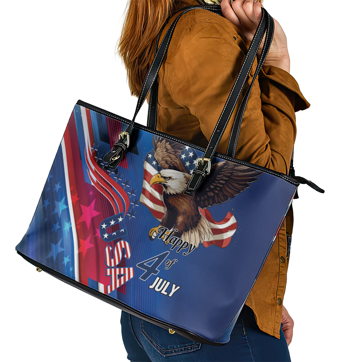 USA Independence Day 2024 Leather Tote Bag United States Eagle LT01