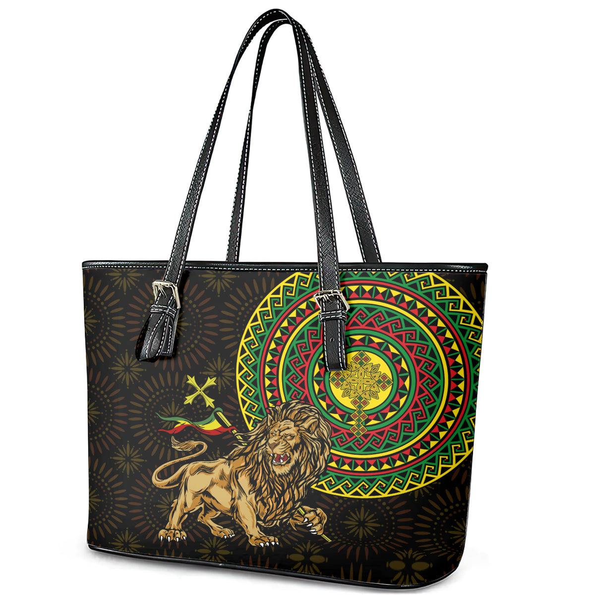 Ethiopia National Day Leather Tote Bag Lion Of Judah African Pattern LT01