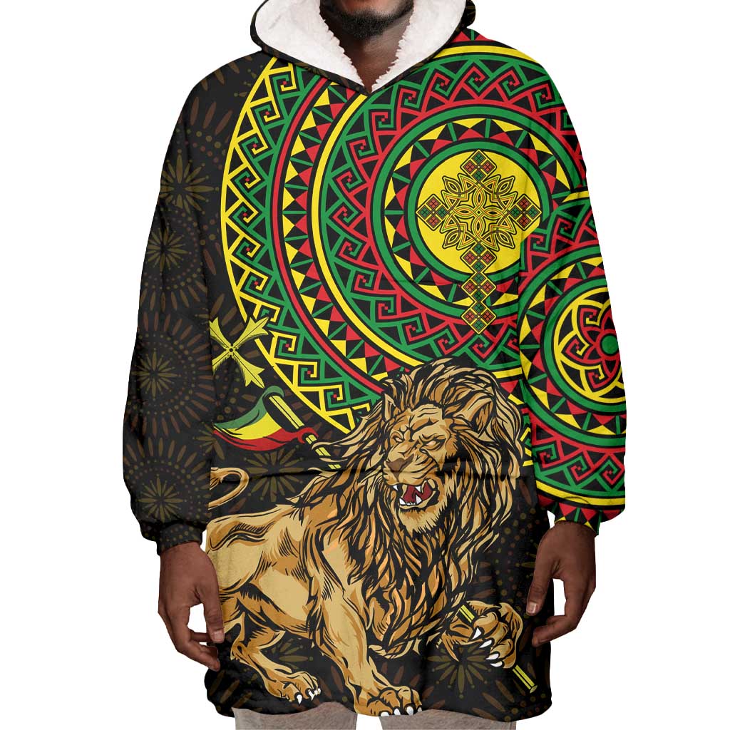 Ethiopia National Day Wearable Blanket Hoodie Lion Of Judah African Pattern LT01