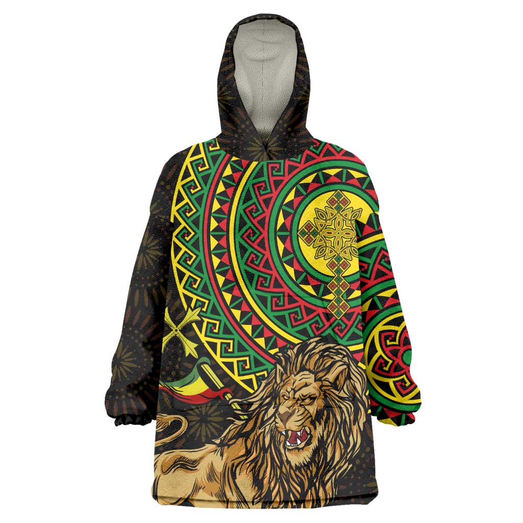 Ethiopia National Day Wearable Blanket Hoodie Lion Of Judah African Pattern LT01