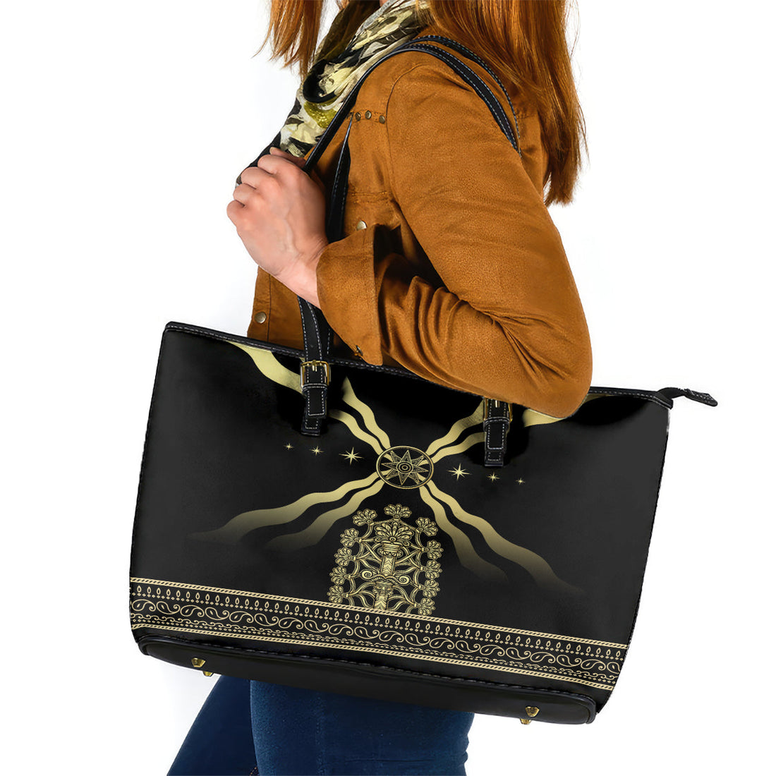 Assyria Empire Leather Tote Bag Assyrian Mythological Spirit LT01