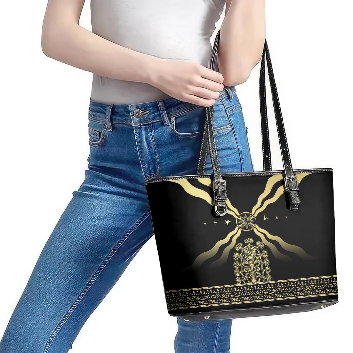 Assyria Empire Leather Tote Bag Assyrian Mythological Spirit LT01