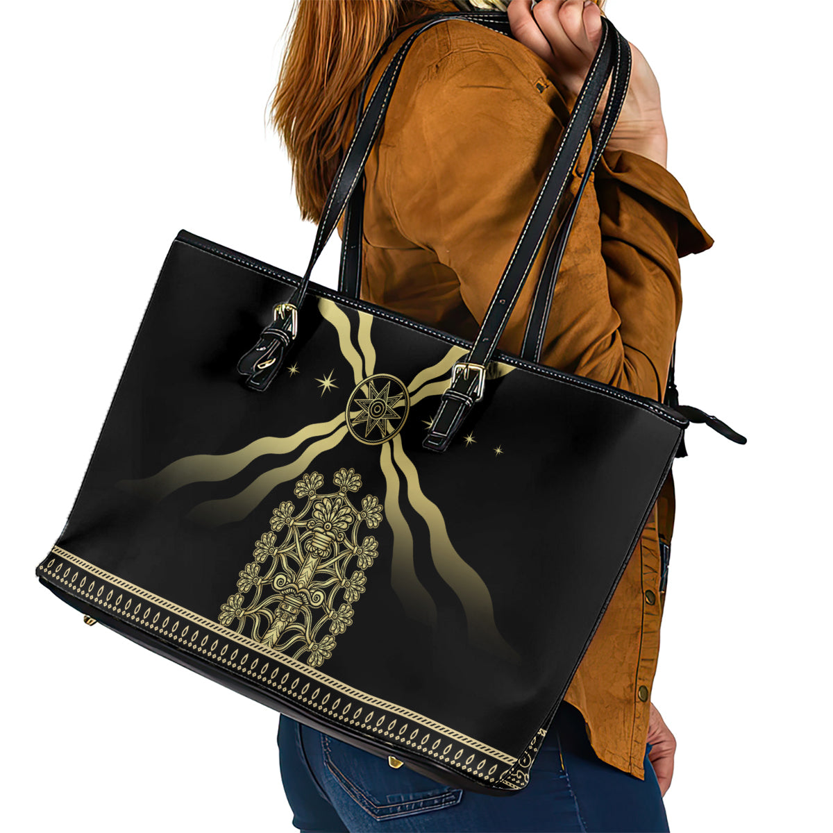Assyria Empire Leather Tote Bag Assyrian Mythological Spirit LT01
