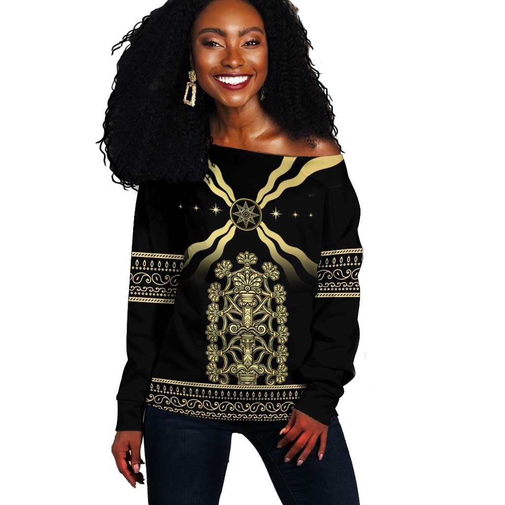 Assyria Empire Off Shoulder Sweater Assyrian Mythological Spirit LT01