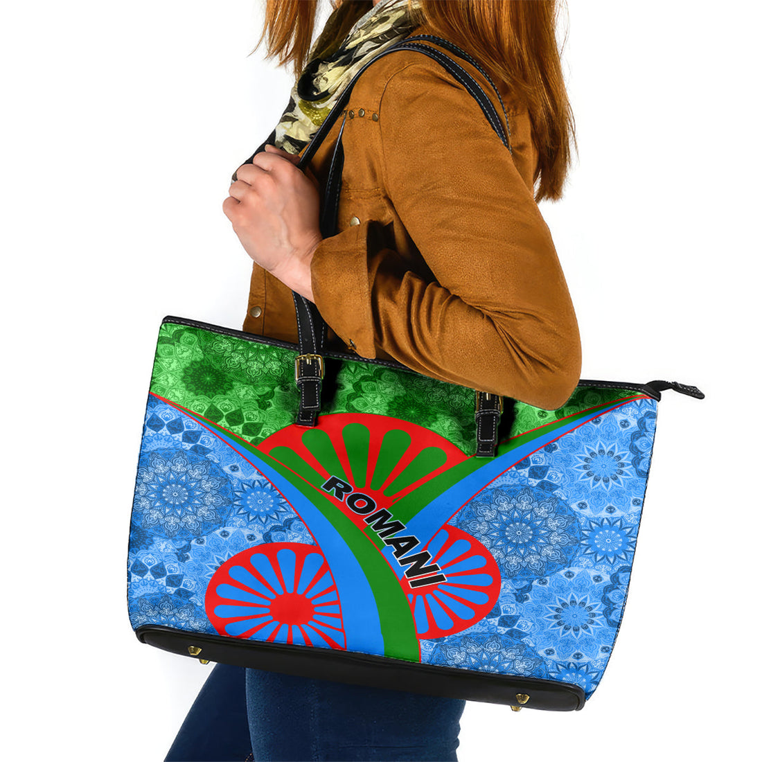International Romani Day 2024 Leather Tote Bag Gypsy Pattern Tribal LT01