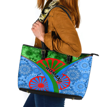 International Romani Day 2024 Leather Tote Bag Gypsy Pattern Tribal LT01