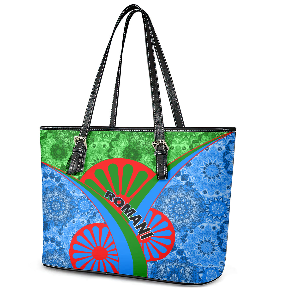 International Romani Day 2024 Leather Tote Bag Gypsy Pattern Tribal LT01