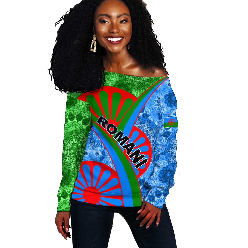 International Romani Day 2024 Off Shoulder Sweater Gypsy Pattern Tribal LT01