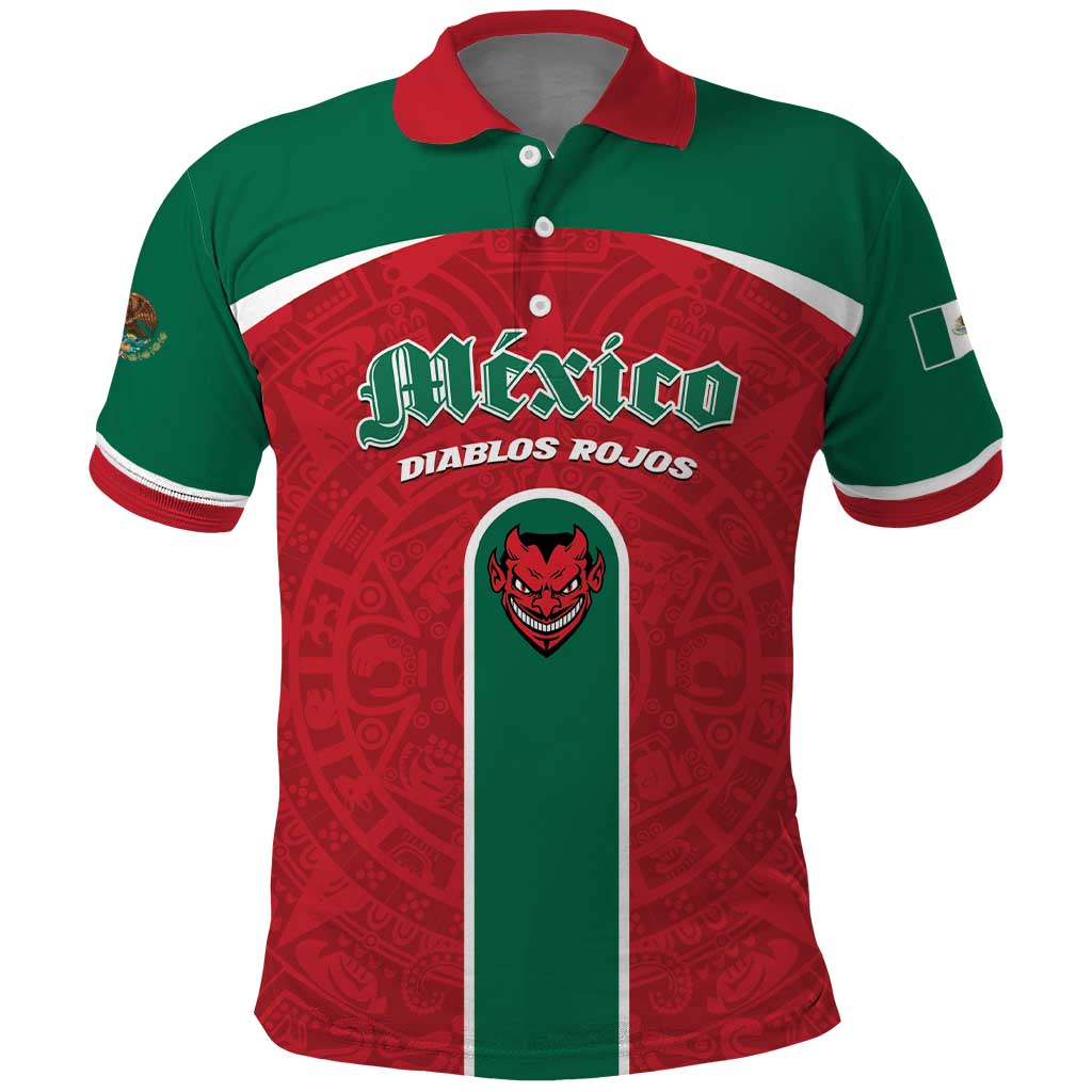 Custom Baseball Mexico Diablos Rojos Polo Shirt Red Devils Aztec Pattern LT01