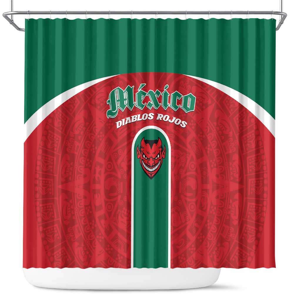 Baseball Mexico Diablos Rojos Shower Curtain Red Devils Aztec Pattern LT01
