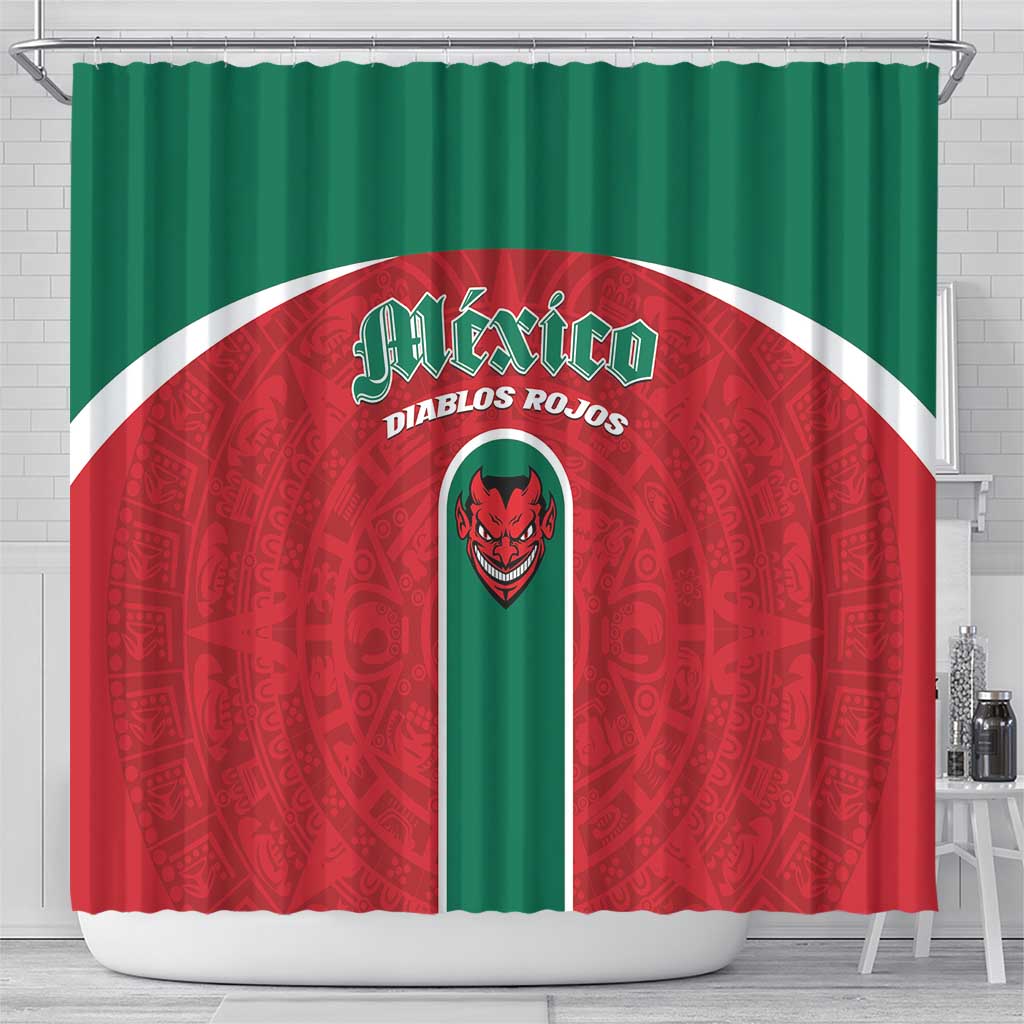 Baseball Mexico Diablos Rojos Shower Curtain Red Devils Aztec Pattern LT01