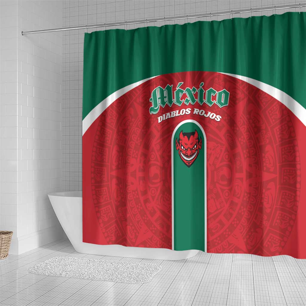 Baseball Mexico Diablos Rojos Shower Curtain Red Devils Aztec Pattern LT01