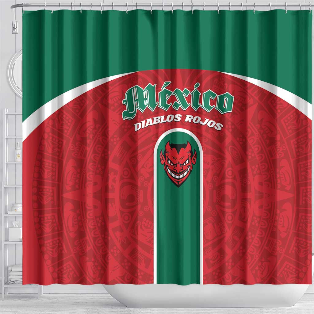 Baseball Mexico Diablos Rojos Shower Curtain Red Devils Aztec Pattern LT01
