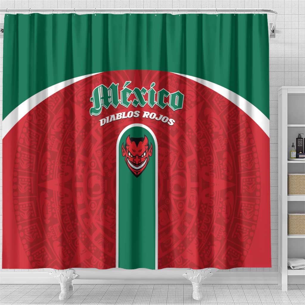 Baseball Mexico Diablos Rojos Shower Curtain Red Devils Aztec Pattern LT01